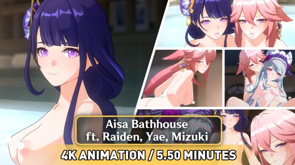 [PastaPaprika] Aisa Bathhouse ft. Raiden, Yae, Mizuki ANIMATION (4K) (EARLY ACCESS)